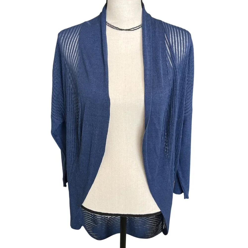 Alice + Olivia Linen Blend Draped Open Front Cardigan Blue Size Large